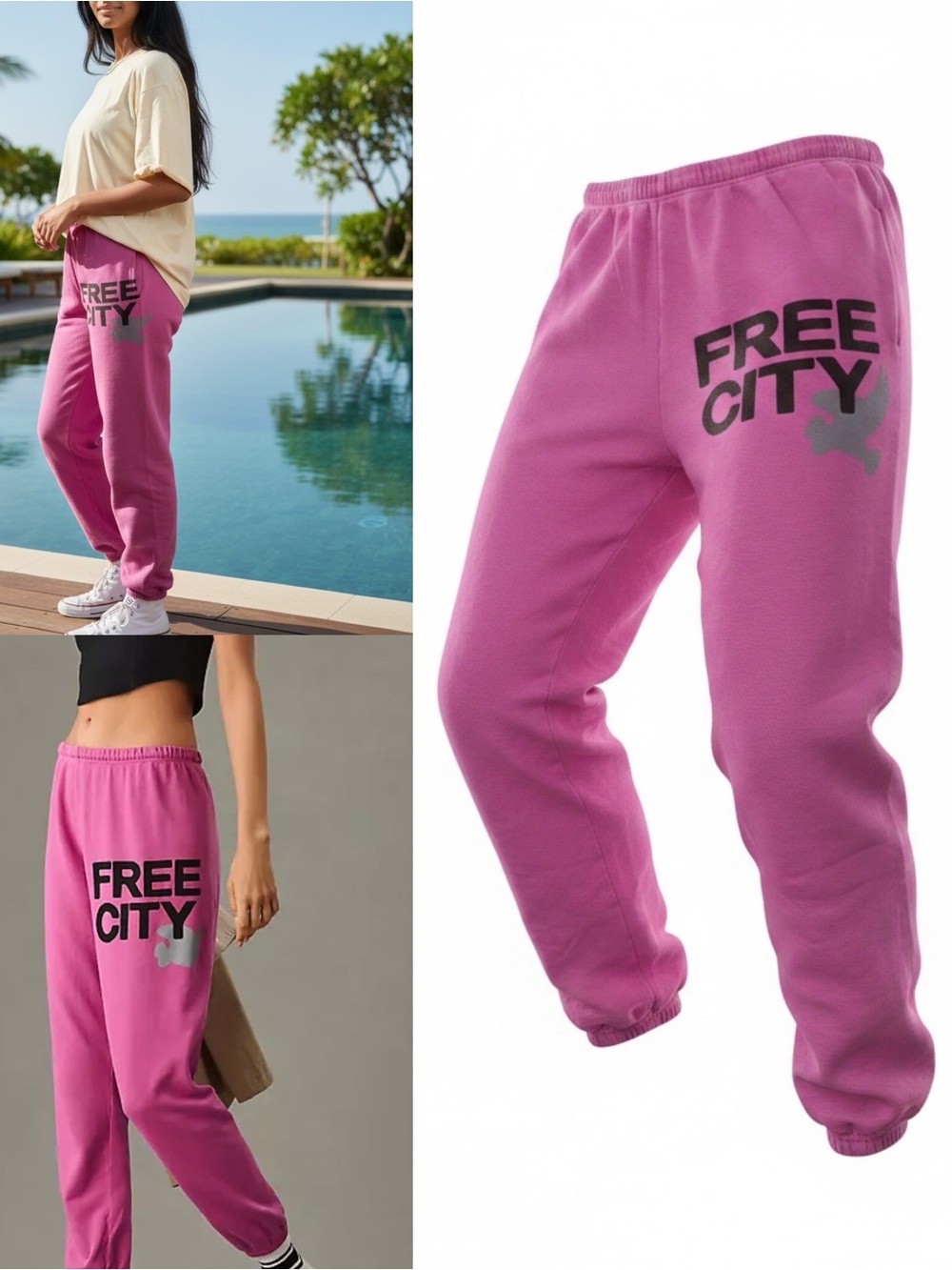 FREE CITY Tokyo Pink Logo Graphic Sweatpants Small Relaxed Fit